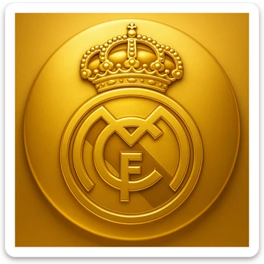 Add a luxurious golden effect to the Real Madrid logo in an emoji style. The style should reflect the look of emoji art with a focus on golden luxury. sticker