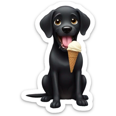 black dog eating ice cream off ground sticker