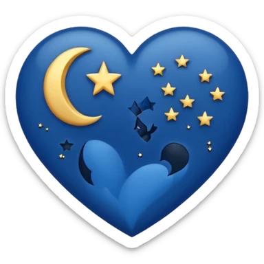 heart in a midnight color palette with deep blue and black, subtle stars and moon motif sticker