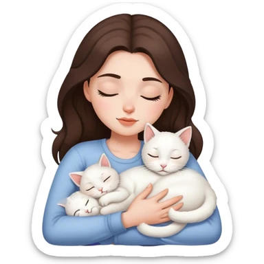 White kitty sleeping on brunette white girl's lap sticker