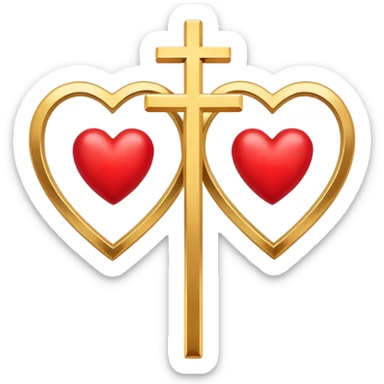 Two red  hearts connected by a simple gold cross  sticker