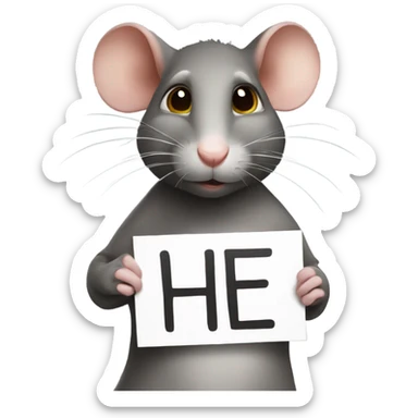 A rat holds a sign with the inscription "HE-HE" sticker