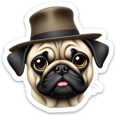 Pug dog with a hat sticker