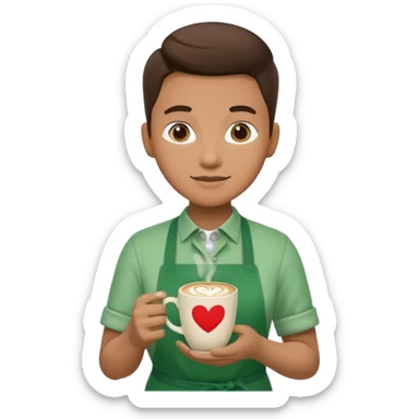 Barista + green apron + latte cup sticker