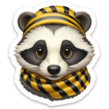 badger head with yellow and black striped scarf sticker