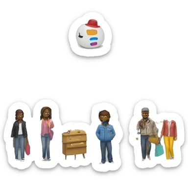 Thrift store with customers sticker