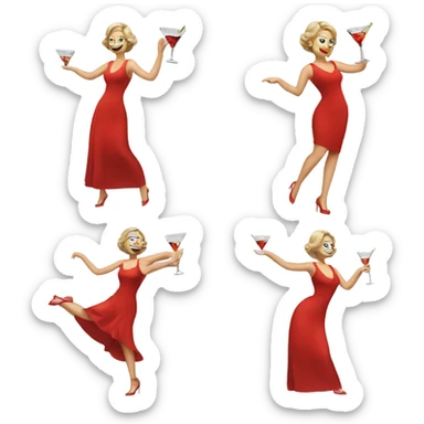 white woman red dress dancing with martini sticker