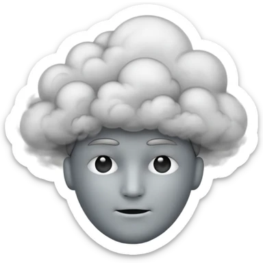 Minimalist emoji-style sticker of a faceless head surrounded by smoke. No facial features. Grayscale tones, soft outline.
 sticker