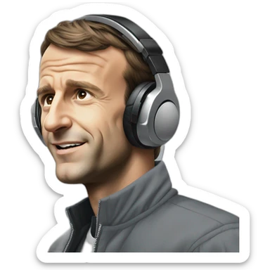 Emmanuel Macron wearing earphones vibing at the music sticker