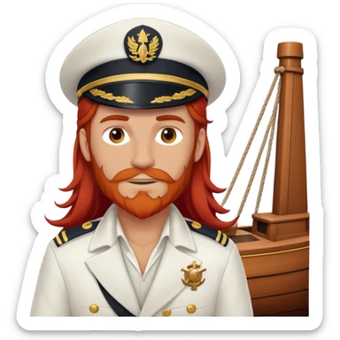 a male boat captain with long red hair no beard  sticker
