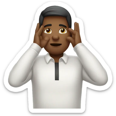 A person touching his hands to his ears and saying sorry sticker