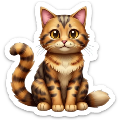 cinematic-[tortoiseshell tabby cat]-realistic-full-body-sitting-emoji,-tail-curled-playfully-around-its-paws,-head-tilted-dramatically,-scruffy-[tortoiseshell coloured]-fur,-simplified-yet-realistic-focused-features,-highly-detailed,-glowing-with-an-almost-sarcastic-glow sticker