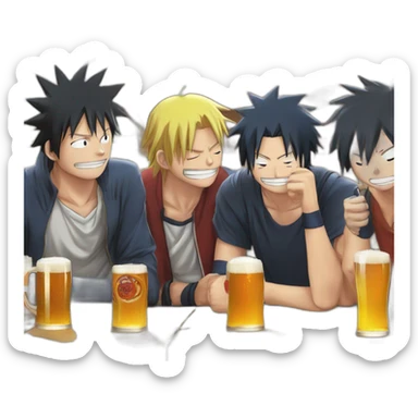 Luffy zorro Naruto et Sasuke qui boivent une biere sticker
