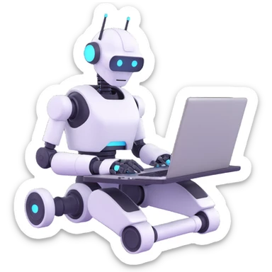 robot typing on a laptop, creative, writer theme sticker