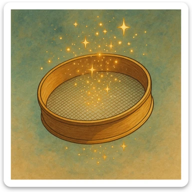 ghibli style elegant sieve with magical sparkles representing kalburüstü sticker