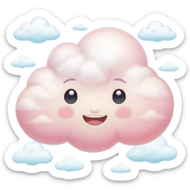 Cinematic round pastel cloud, soft puffy texture, gentle glowing edges, tiny happy face with blushing cheeks, floating in a dreamy sky, warm and magical. sticker