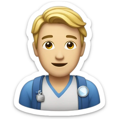 guy with a blue badge with a white drop in it sticker