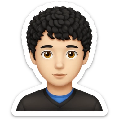 Young man with black curly hair fringe Haircut and light darāt skin sticker