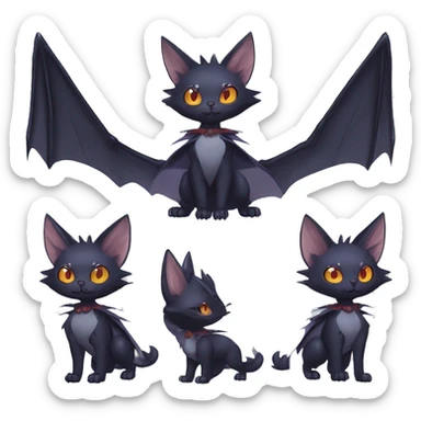   cool edgy beautiful fantasy anime-style dark animal vampiric Nargacuga-cat-hybrid Fakemon with big fangs and bat-wing-ears with a cape full body sticker