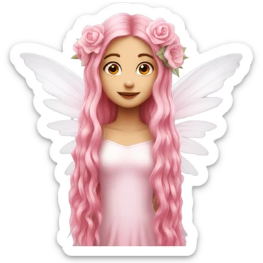 Beautiful, flower, fairy, pink, white, long hair, with pink wings sticker