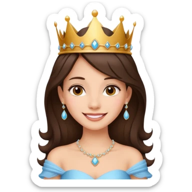 a beautiful brunette hair princess, wear a crown, wearing a gown with elegant piercing and smile gently  sticker