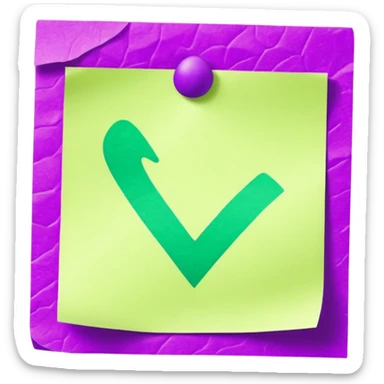 purple post-it note with green checkmark sticker