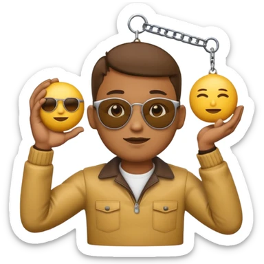 Cool emoji with shades and a handless arm hanging from his chin with a spherical object on either side sticker