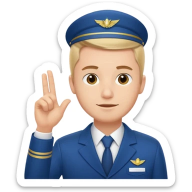 A calm male flight attendant demonstrating instructions with confident sticker