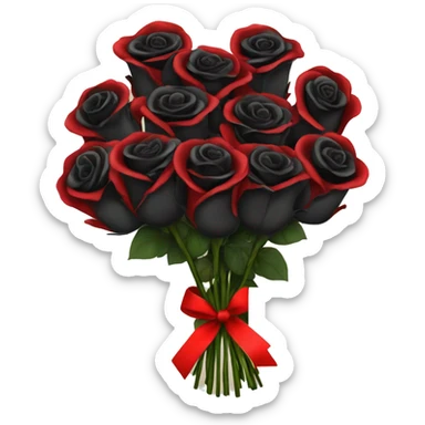 bouquet of black and red roses with a card sticker