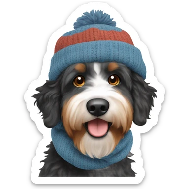 Bernedoodle with tennessee smokies hat and scarf sticker