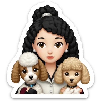 Poodle and Black ponytail girl say goodbye sticker