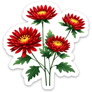 single Bright Red Chrysanthemum, straight stem sticker