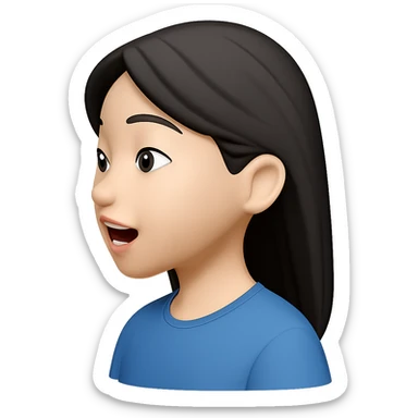 Asian girl profile, left side, talking, with a different hairstyle, in the style of emoji, no background sticker