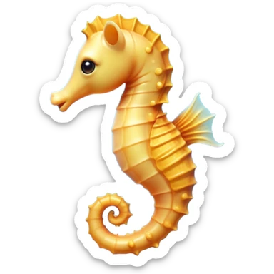 Cinematic Cute Sea Horse Portrait Emoji, Head tilted playfully and inquisitively, featuring a charming, slender form with a delicately curved body and a whimsical, curled tail, accented by round, sparkling eyes full of gentle wonder, Simplified yet irresistibly adorable features, highly detailed, glowing with a warm, inviting aquatic glow, high shine, affectionate and lively, stylized with a touch of enchanting marine charm, soft glowing outline, capturing the essence of a mischievous yet loving sea horse that seems as if it could float out of the screen into your arms! sticker
