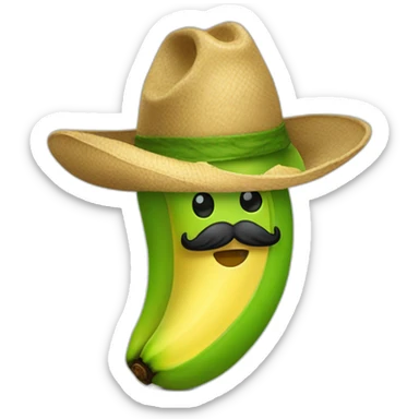 un cuerpo de platano verde que tenga un bigote y un sombrero de paja sticker