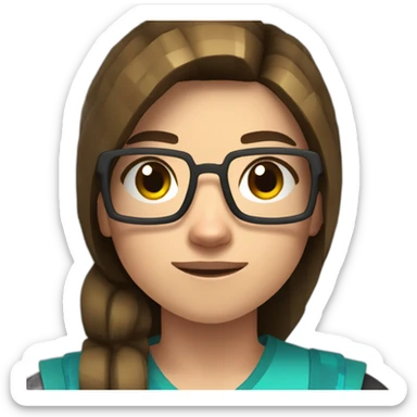 A Minecraft addicted 11 year old girl with brown shoulder length hair and glasses  sticker