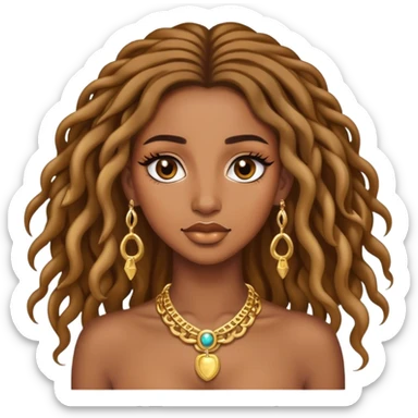 Brown skin women with locks, eyelashes and a lot of gold jewellery  sticker