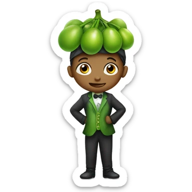 a child dressed up as a green pea sticker
