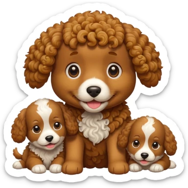 curly dog with its puppies sticker