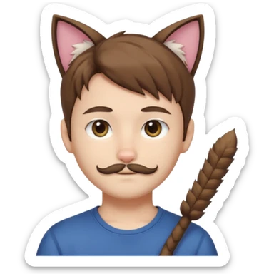white boy with cat tail with little facial hair and cat ears with brown hair and anime features sticker