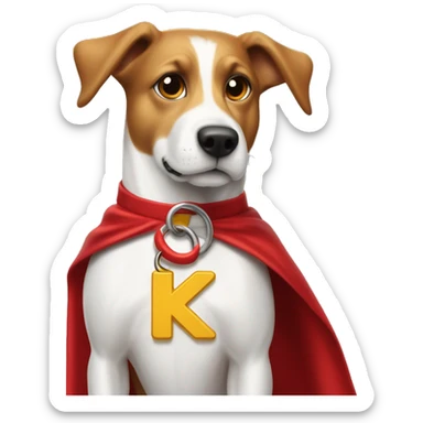 krypto the superdog, letter K on dogtag, wearing red cape. sticker