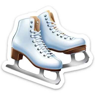 An icon showing The rink is surrounded by cheering spectators and soft arena lights, creating a beautiful, dynamic atmosphere. a pair of elegant figure skates placed on the smooth, sparkling ice of a grand ice arena. Transparent background highlights the grace and beauty of figure skating. sticker