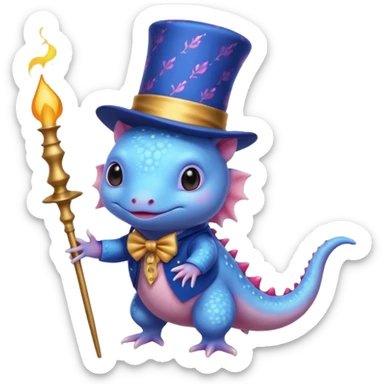 blue axolotl with magician hat sticker