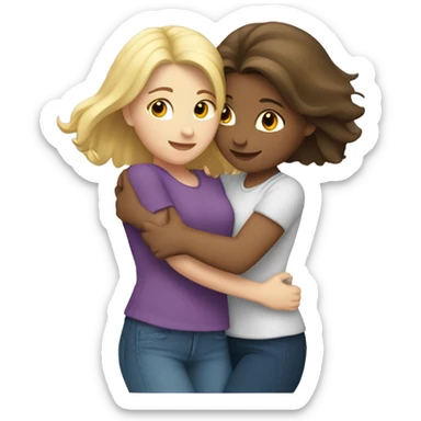 Two girls hugging brunette and blonde hair both white sticker