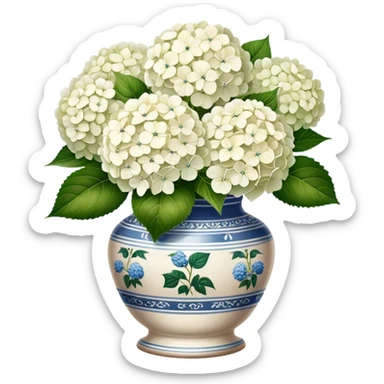 White Hydrangeas in vintage vase sticker