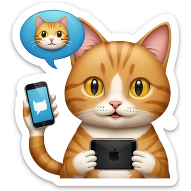 thankful cat holding a phone with screenshots, speech bubble saying 'these screenshots are worth more than gold these days', white background sticker