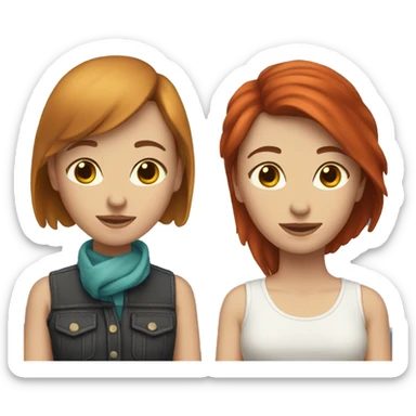Brunette and redhead lesbian couple sticker