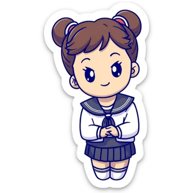 Ultra cute Japanese schoolgirl with high odango bun hairstyle wearing Japanese school uniform with sailor collar sticker