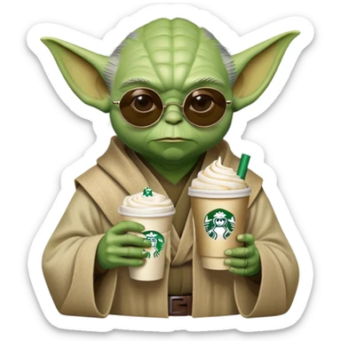 Master yoda wearing a sunglasses drinking starbucks sticker