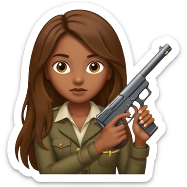 Brown skin girl with long hair holding a gun sticker